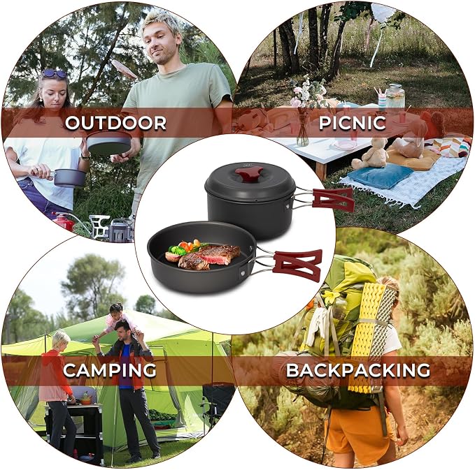 Bulin 24/13/11/8/4 PCS Camping Cookware Mess Kit Lightweight Backpacking - Image 7