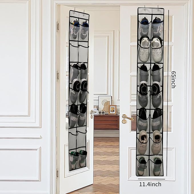 Over The Door Shoe Organizer, 14 Large Mesh Pockets Hanging Shoe Rack - Image 2
