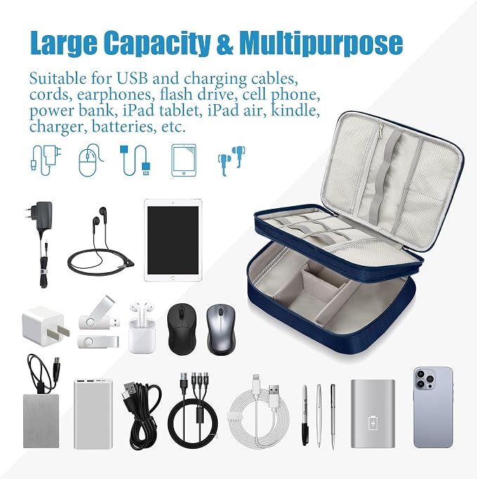 SELLYFELLY Electronics Travel Organizer, Double Layer Cable Organizer Bag - Image 6