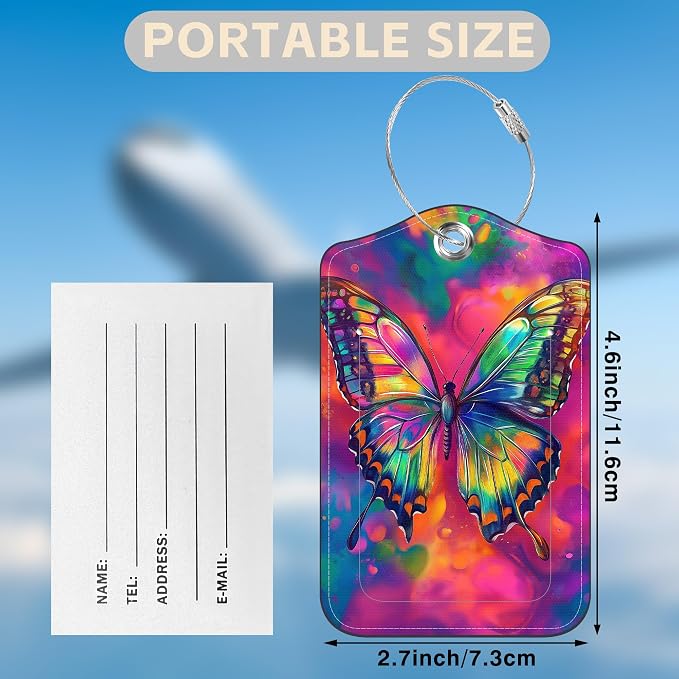 2 Pack Luggage Tags for Suitcases Colorful Butterfly Leather Luggage Tags - Image 2