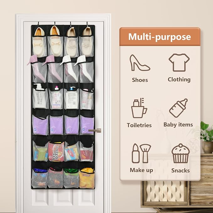 FENTEC 24 Pocket Over Door Shoe Organizer, Mesh Closet Shoe Holder - Image 7