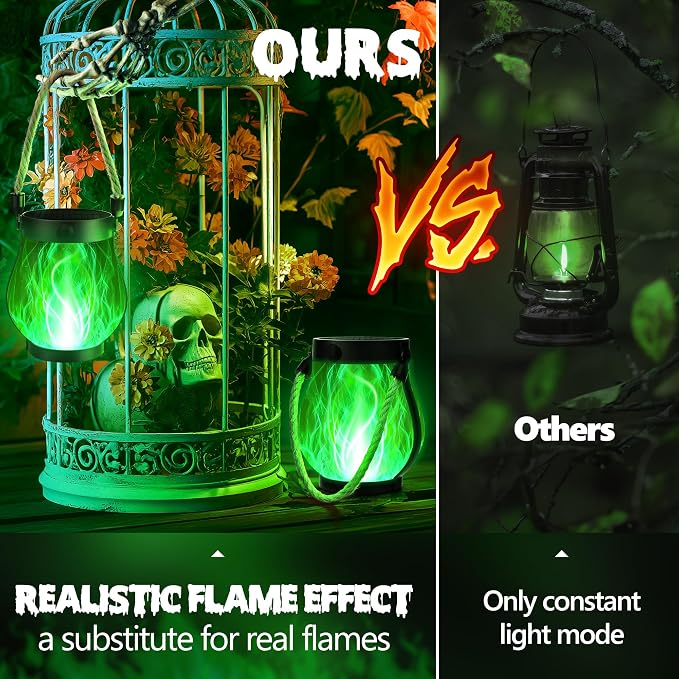 Halloween Solar Flame Lantern Hanging Outdoor Waterproof Purple - Image 6