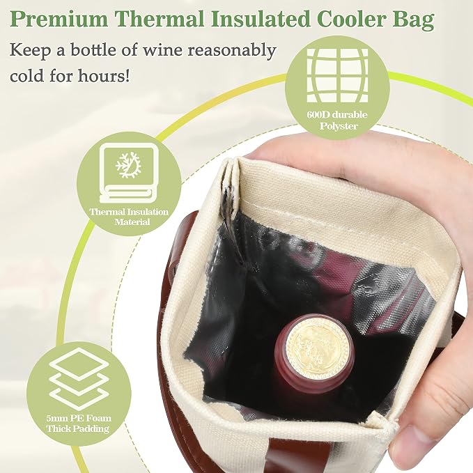 Tirrinia Single Wine Carrier Tote, Insulated Cooler Bag - Image 4