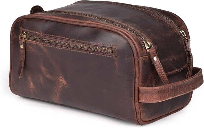 LEATHER VILLAGE Premium Leather Toiletry Travel Pouch by LeatherVillage