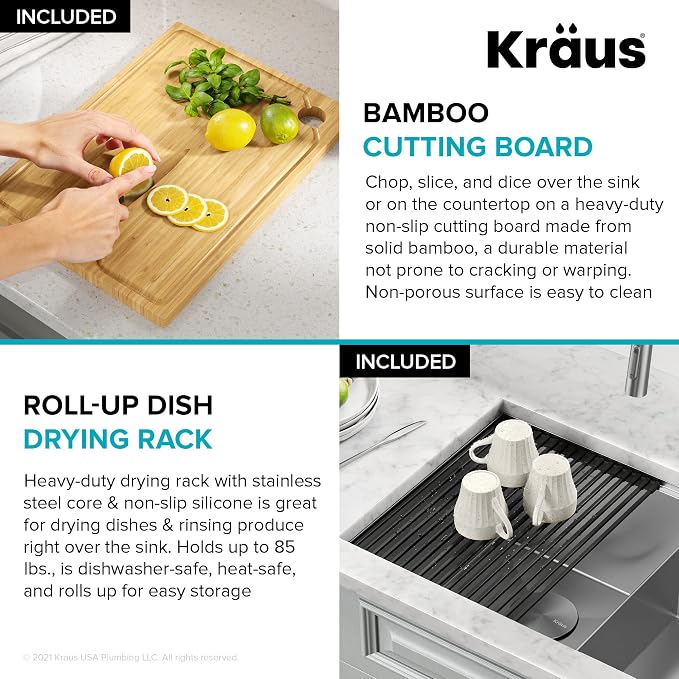 KRAUS Kore Workstation 30-inch Undermount 16 Gauge Stainless Steel Kitchen Sink - Image 5