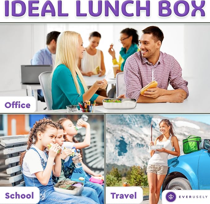 Everusely - Bento Box - Lavender, 60oz / 1.8 L - Stainless Steel Lunch Box - 3 - Image 7