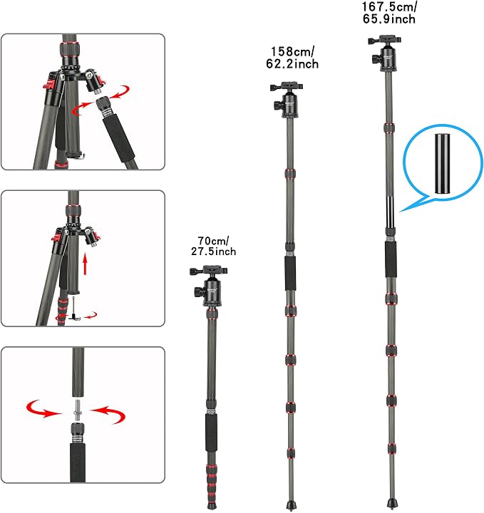 BONFOTO B690C Lightweight Carbon Fiber Portable Tripod Compact Travel Camera - Image 6