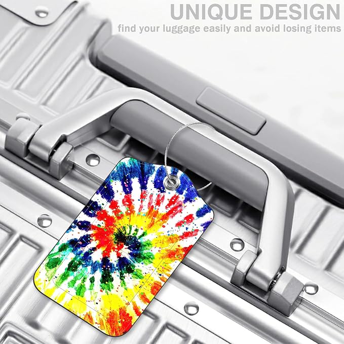 2 Pack Luggage Tags for Suitcases Colorful Rainbow Tie Dye Leather Luggage Tags - Image 5