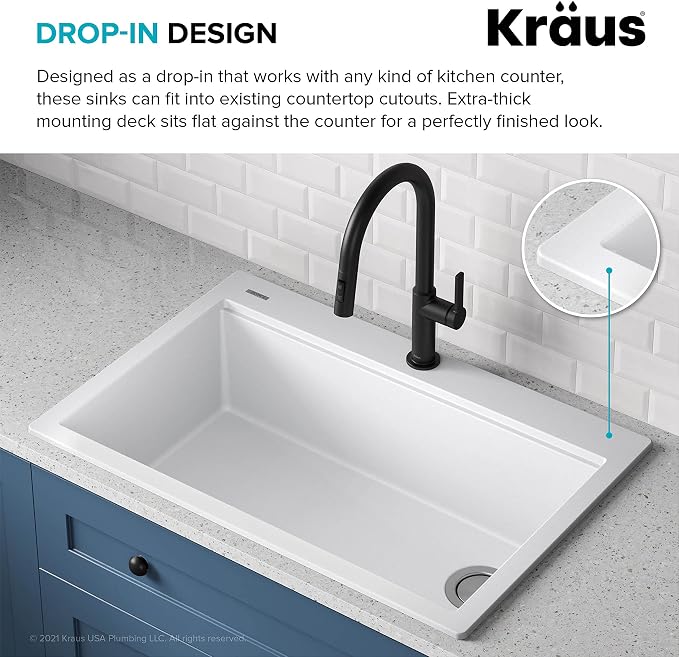 KRAUS Bellucci Workstation 33 in. Drop In Single Bowl Granite Kitchen Sink in - Image 8