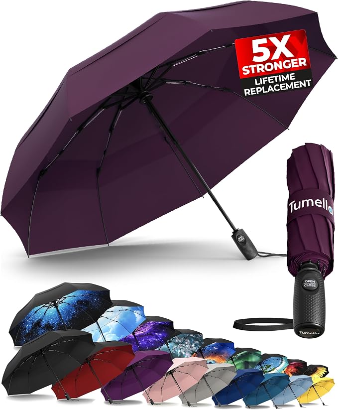 TUMELLA Strongest Windproof Travel Umbrella, Small Strong but Light Portable by Tumella