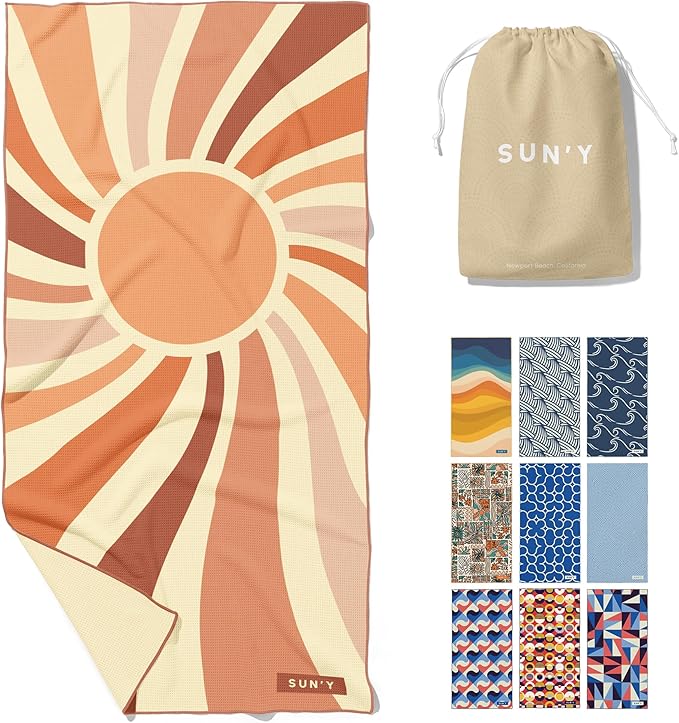 SUN'Y Waffle Microfiber Beach Towel – Sand Free, Quick Dry, Ultra Absorbent by SUNY