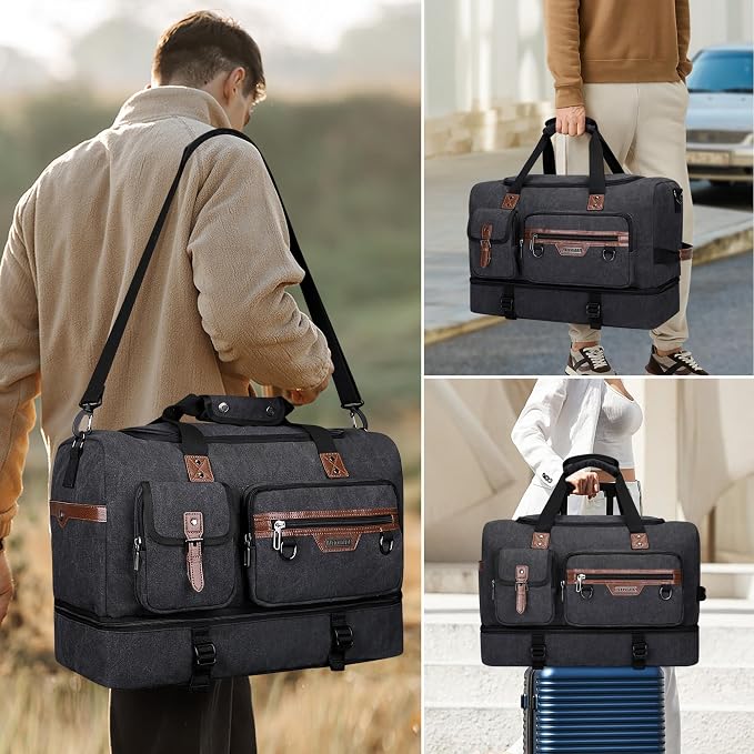 WITZMAN Canvas Weekender Bag Mens Overnight Bag - Image 2