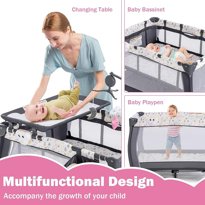 HONEY JOY Pack and Play, 3 in 1 Portable Baby Playard - Image 2