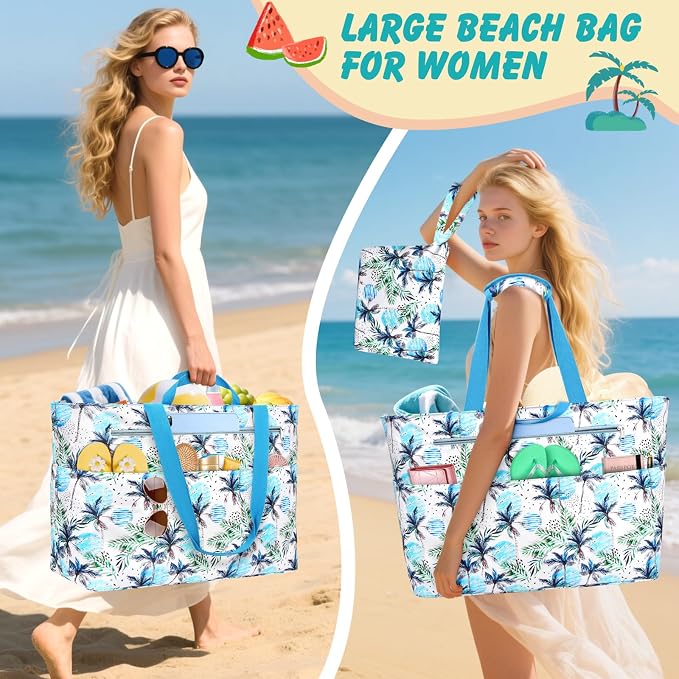 Extra Large Beach Bags for Women, Waterproof Sandproof Beach Tote Bag Zipper - Image 2