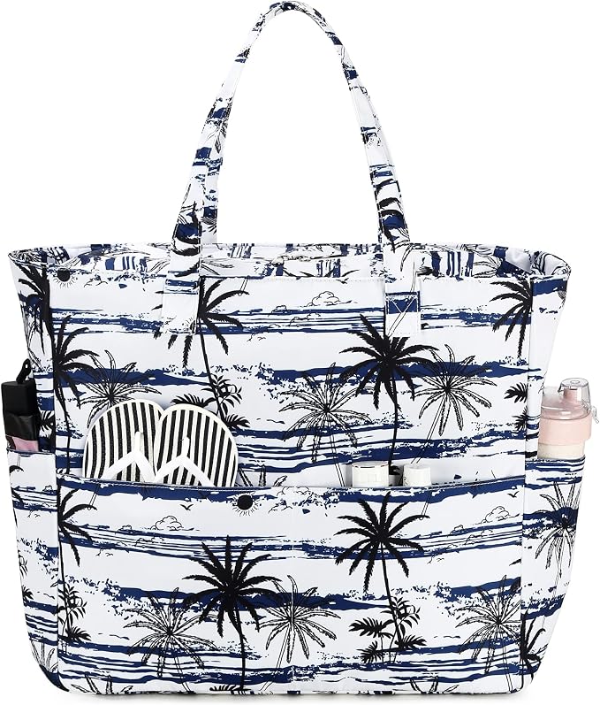 LEDAOU Large Beach Tote Bag Women Waterproof Sandproof Zipper Beach Tote Bag by LEDAOU
