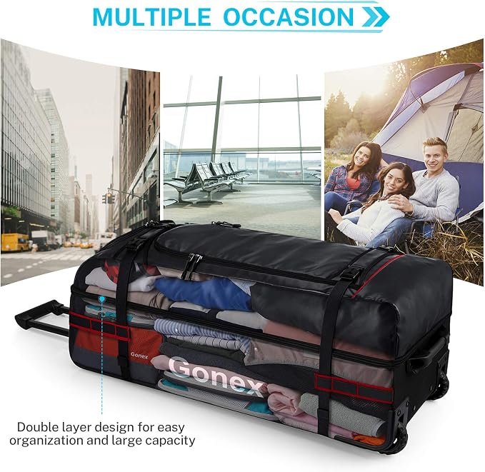 Gonex Rolling Duffle Bag with Wheels, 100L Water Repellent Large Wheeled Travel - Image 3