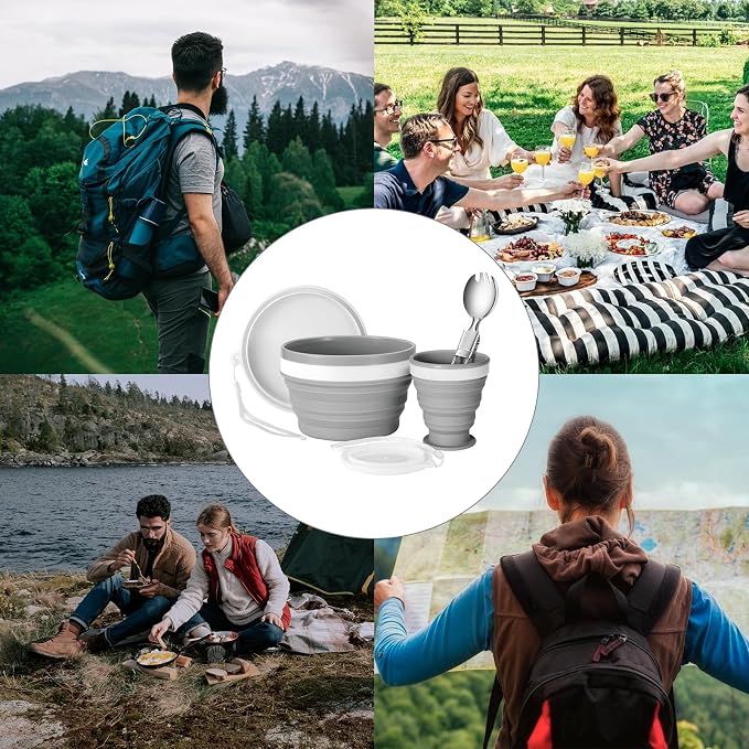 Odoland Camping Mess Kit Silicone Collapsible Bowl, Cup & Stainless Steel Spoon - Image 7