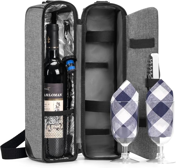 ALLCAMP Wine Tote Bag with Cooler Compartment，Picnic Set Carrying Two Sets of by ALLCAMPOUTDOORGEAR