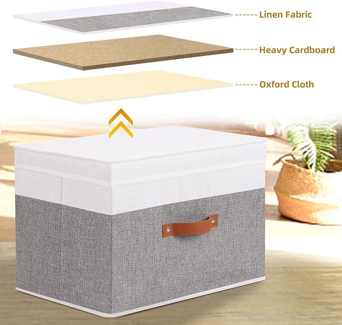 Fabric Storage Bins with Lids, 3 Pack Linen Foldable Cloth Baskets, 15 x 9.8 x - Image 7