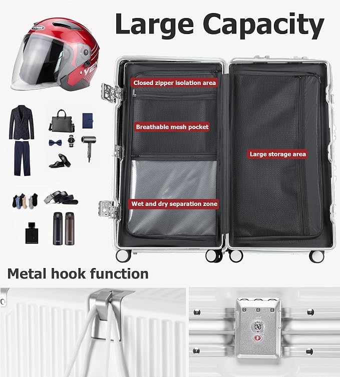 feilario 26in Super Large Captain Aluminum Frame Hardside Spinner Wheels Luggage - Image 3