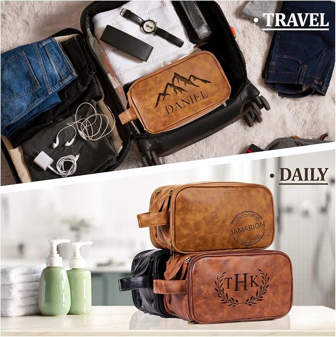 Personalized Leather Toiletry Bag - Image 3