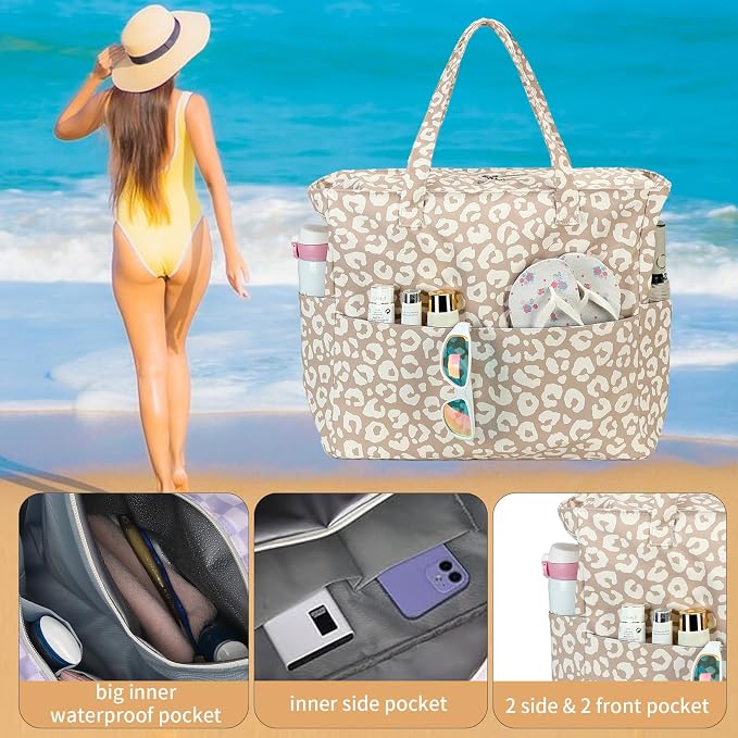 LEDAOU Beach Bag Waterproof Sandproof Women Tote Bag Pool Bag - Image 7