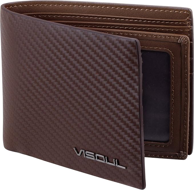 VISOUL Mens Carbon Fiber Leather Bifold Wallet by VISOUL