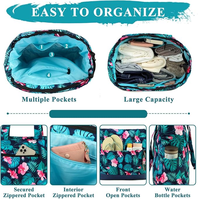 VASCHY Beach Bag for Women, Large Waterproof Sandproof Fold-able Packable Pool - Image 4