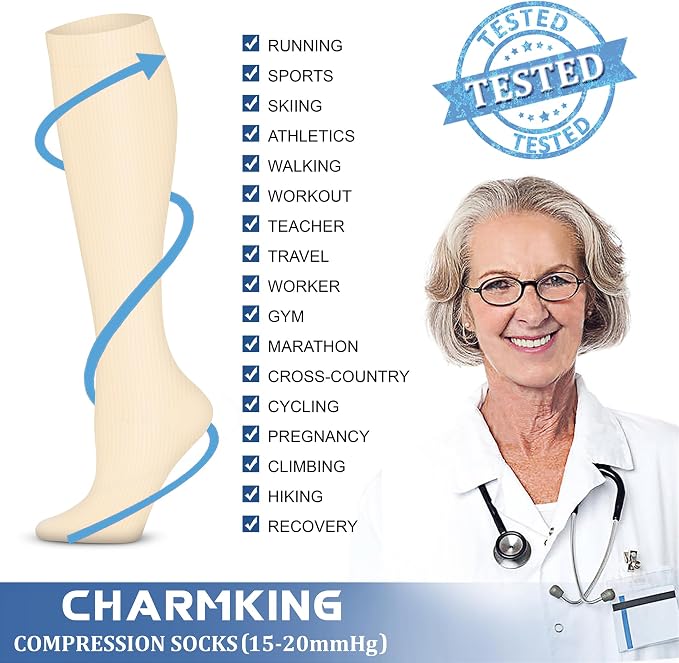 CHARMKING Compression Socks for Women & Men Circulation 15-20 mmHg is Best - Image 5