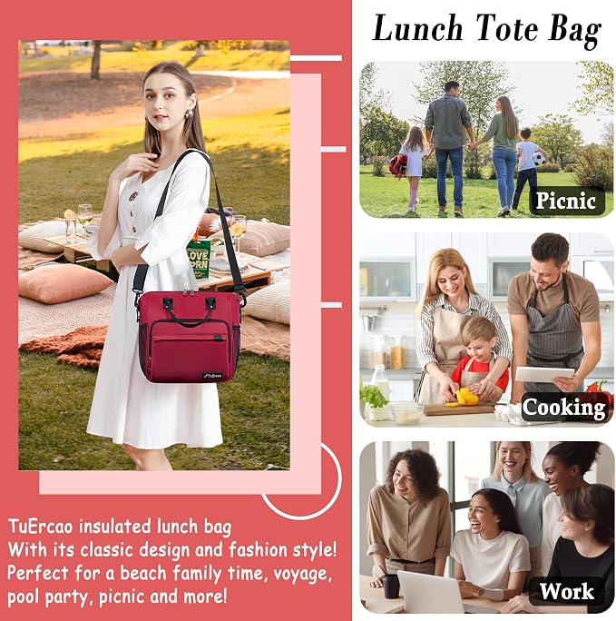 Red Lunch Box for Women for Work Insulated Lunch Bag for Female Adult, Fashion - Image 8