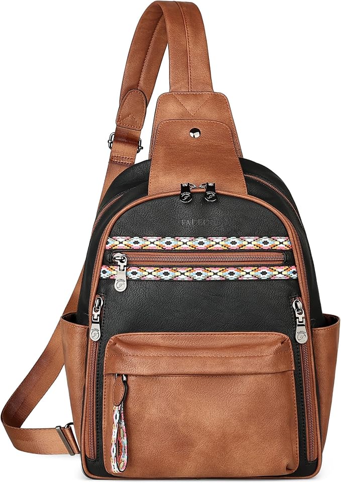 FADEON Large Sling Bag for Women, Leather Crossbody Purse Designer Anti Theft by FADEON