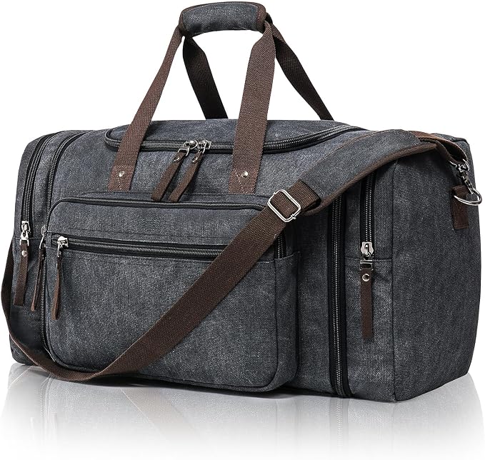 Canvas Expandable Duffle Bag for Men Traveling, Luggage Travel Bag Weekender by EKOROMIERHOME