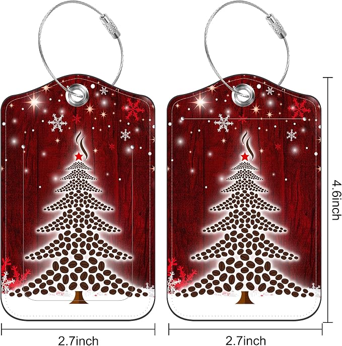 2 PCS Leather Luggage Tags for Suitcase Christmas Tree Snowflake Red Travel - Image 2