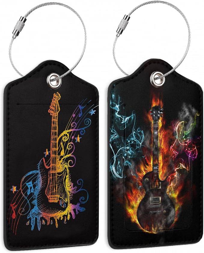 2 Pack Luggage Tags with Colorful Guitar by DEMACYA