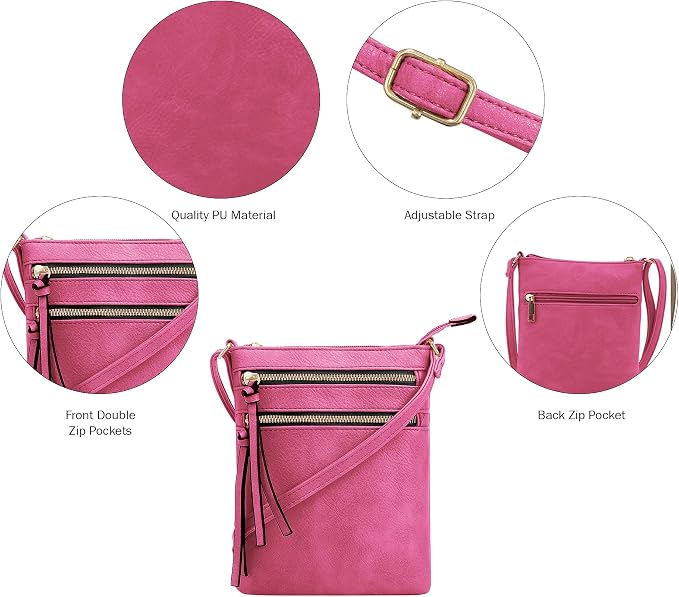 DELUXITY | Crossbody Purse Bag | Functional Multi Pocket Double Zipper Purse | - Image 5