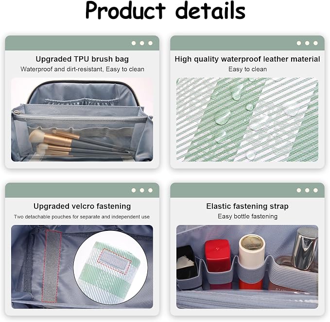 BOYATU Makeup Bag Travel Cosmetic Bag: 3 Pcs Set Portable Make up Bags - Image 4