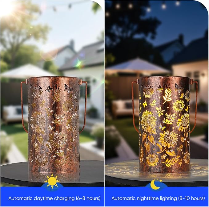 Homemory Sunflower Solar Lanterns Lights Outdoor Waterproof, Hollowed-Out Metal - Image 6