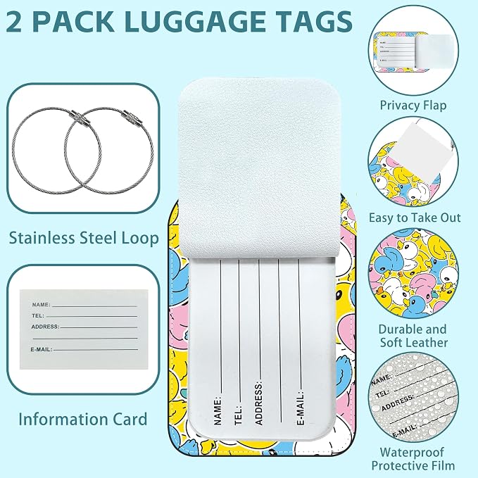 2 Pack Cute Luggage Tag for Suitcases Rubber Duck Leather Luggage Tags - Image 2