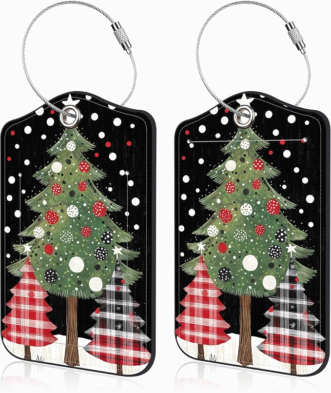 2 Pack Luggage Tags for Suitcases Christmas Tree Leather Luggage Tags Privacy by Unknown