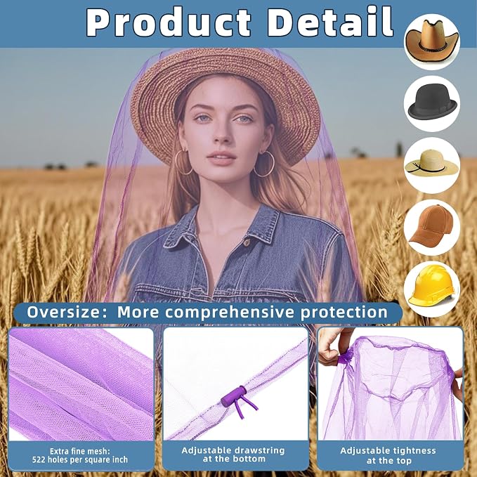 Oversized Mosquito Net 42 x 25 Inches Ultra Large Mosquito Head Net Face Neck - Image 3