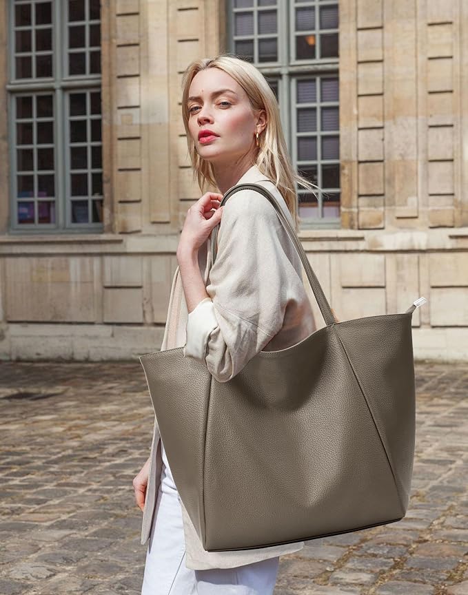 KALIDI Large Tote Bag Vegan Leather Casual Zipper Work Bag Weekender Hobo - Image 3