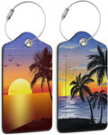 Sunset with Palmtree Silhouette 2 PCS Luggage Tags, Privacy Cover ID Label with by DEMACYA