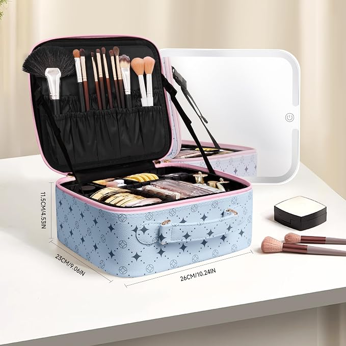 Travel Makeup Bag With 360° rotating LED Mirror, Waterproof cosmetic organizer - Image 5