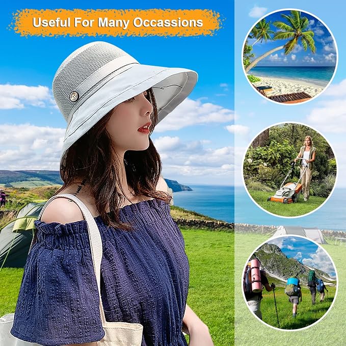 Women Wide Brim Sun Hats Metal Wired Edge Summer UV Protection Beach Fishing Hat - Image 5