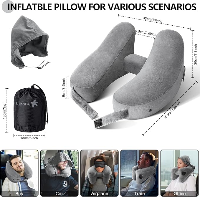 Sunany Neck Pillow for Travel Inflatable Airplane Pillow Comfortably Supports - Image 3