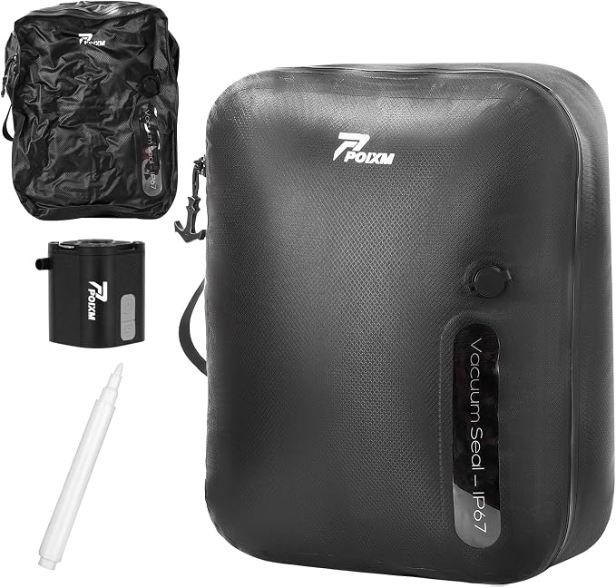 Vacuum Bags for Travel with Wireless Pump, 180° Open Zipper, IP67 Waterproof by POIXM