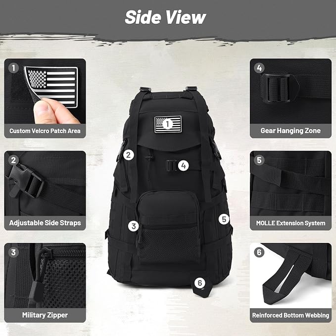 50L Tactical Backpack for Men and Women, Water-Resistant Molle Rucksack - Image 7
