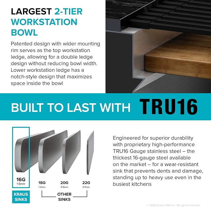 KRAUS Kore 57-inch Undermount Workstation 16 Gauge Single Bowl Stainless Steel - Image 7