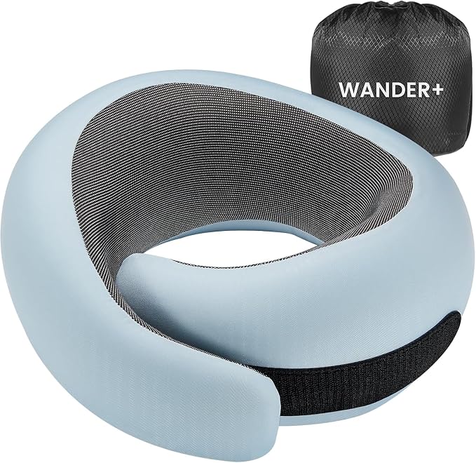 WANDER PLUS® Travel Neck Pillow, Memory Foam Neck Pillow by WANDERPLUS