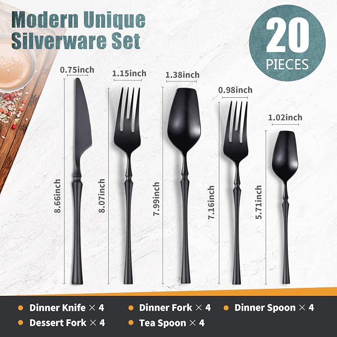 20-Piece Matte Black Silverware Set - Image 2